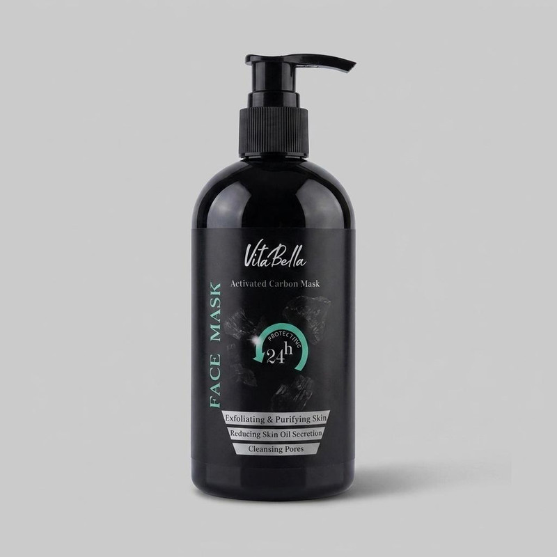 ماسک صورت ویتابلا مدل کربن فعال حجم 300 میلیلیتر لایهبردار، کاهشدهنده چربی و براقیت پوست، کوچککننده منافذ، ضد جوش سرسیاه، شادابکننده و نرمکننده پوست مناسب انواع پوست